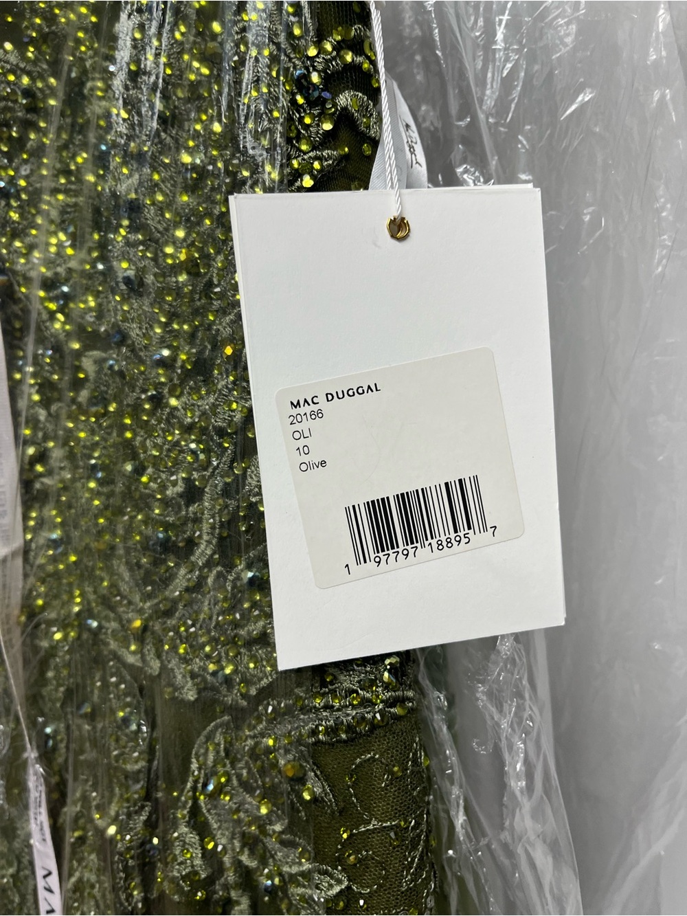 Mac Duggal 20166 Floral Lace A-Line Evening Gown NWT Olive Green - Picture 6 of 6